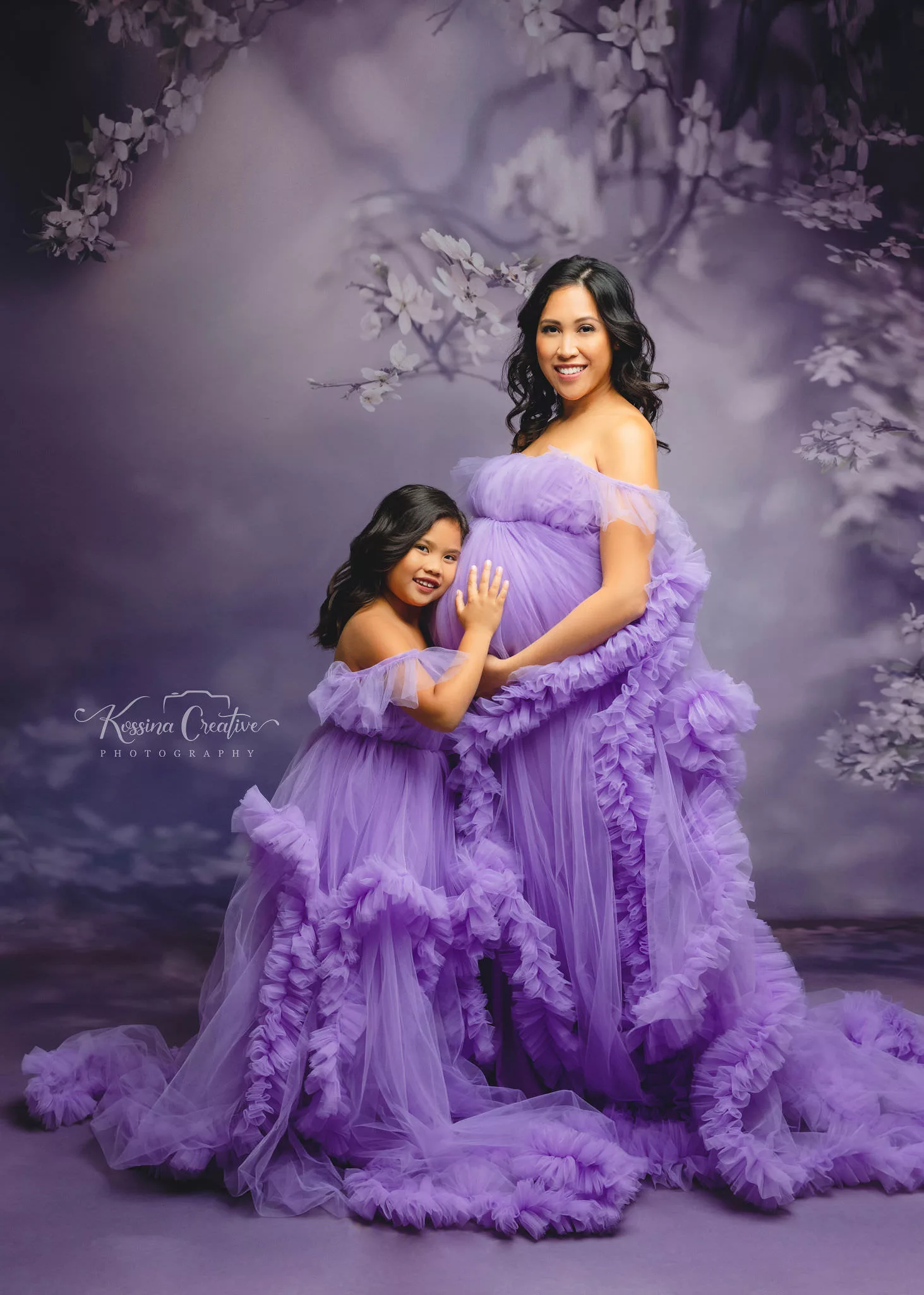 Orlando Maternity Photographer Photo Studio mommy and me with purple fluffy dress matching