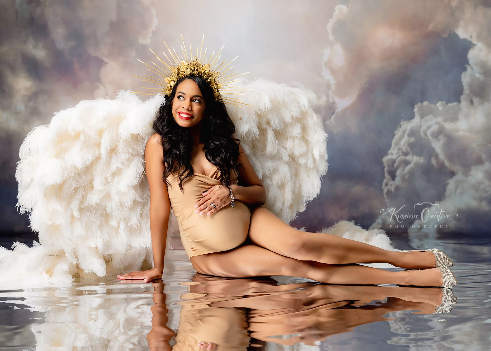 Orlando Maternity Photographer Photo Studio with angel wings and crown