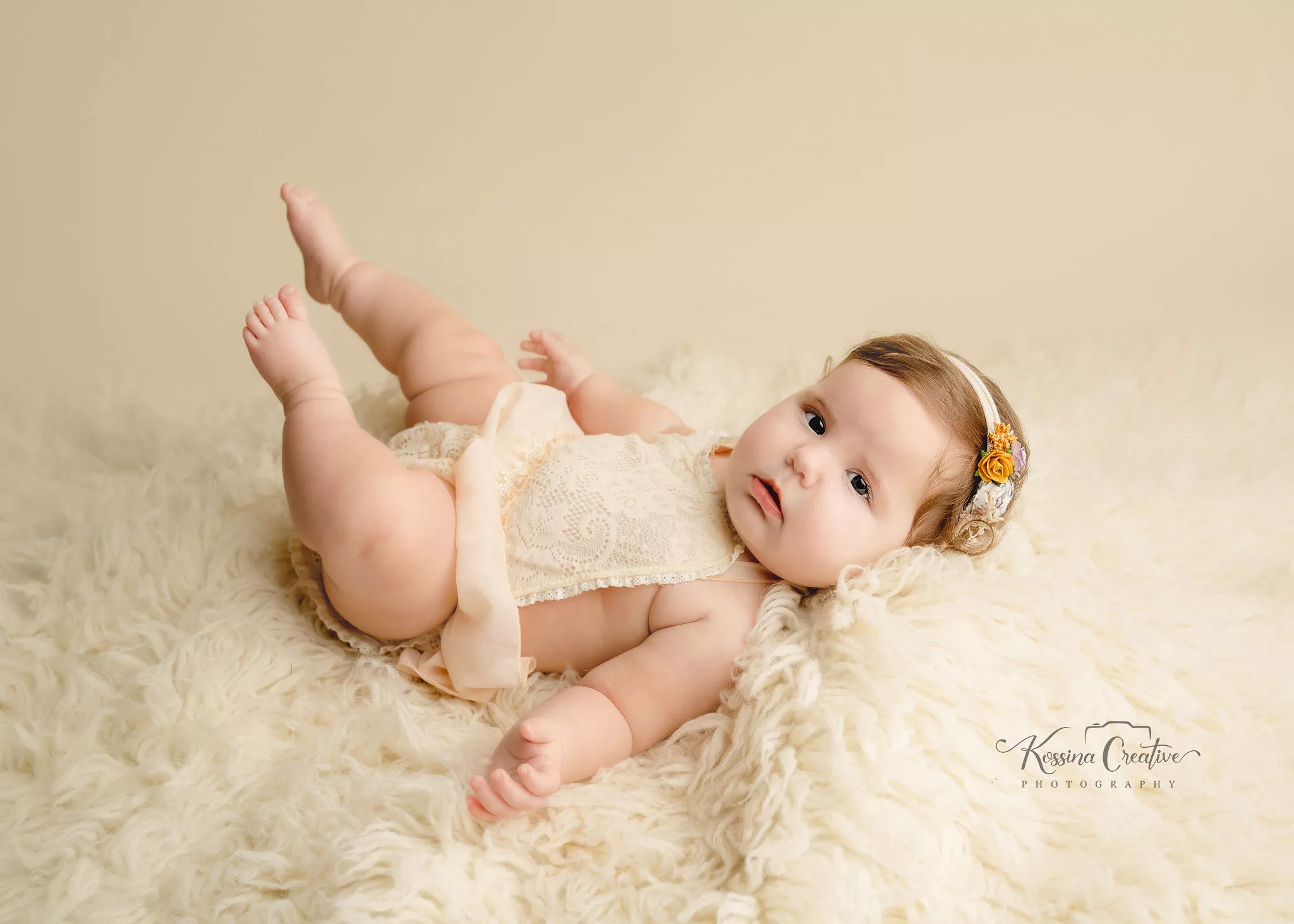 Orlando Baby Photographer 6 month sitter milestone baby girl cream