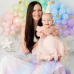 Orlando Family Cake Smash 1st Birthday Photographer Photo Studio pastel rainbow balloon garland gold stars
