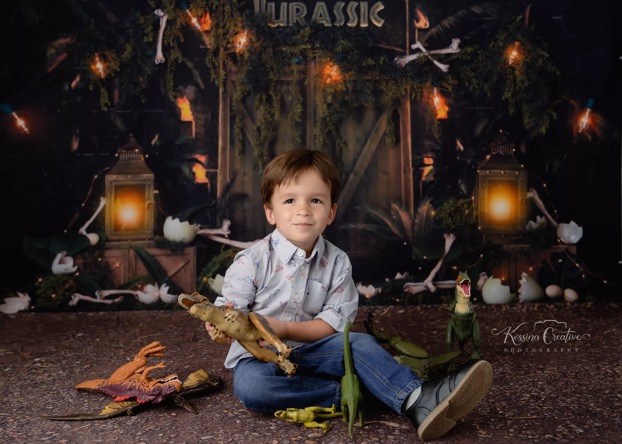 Orlando Family Photographer Birthday Photoshoot jurassic park dino little boy