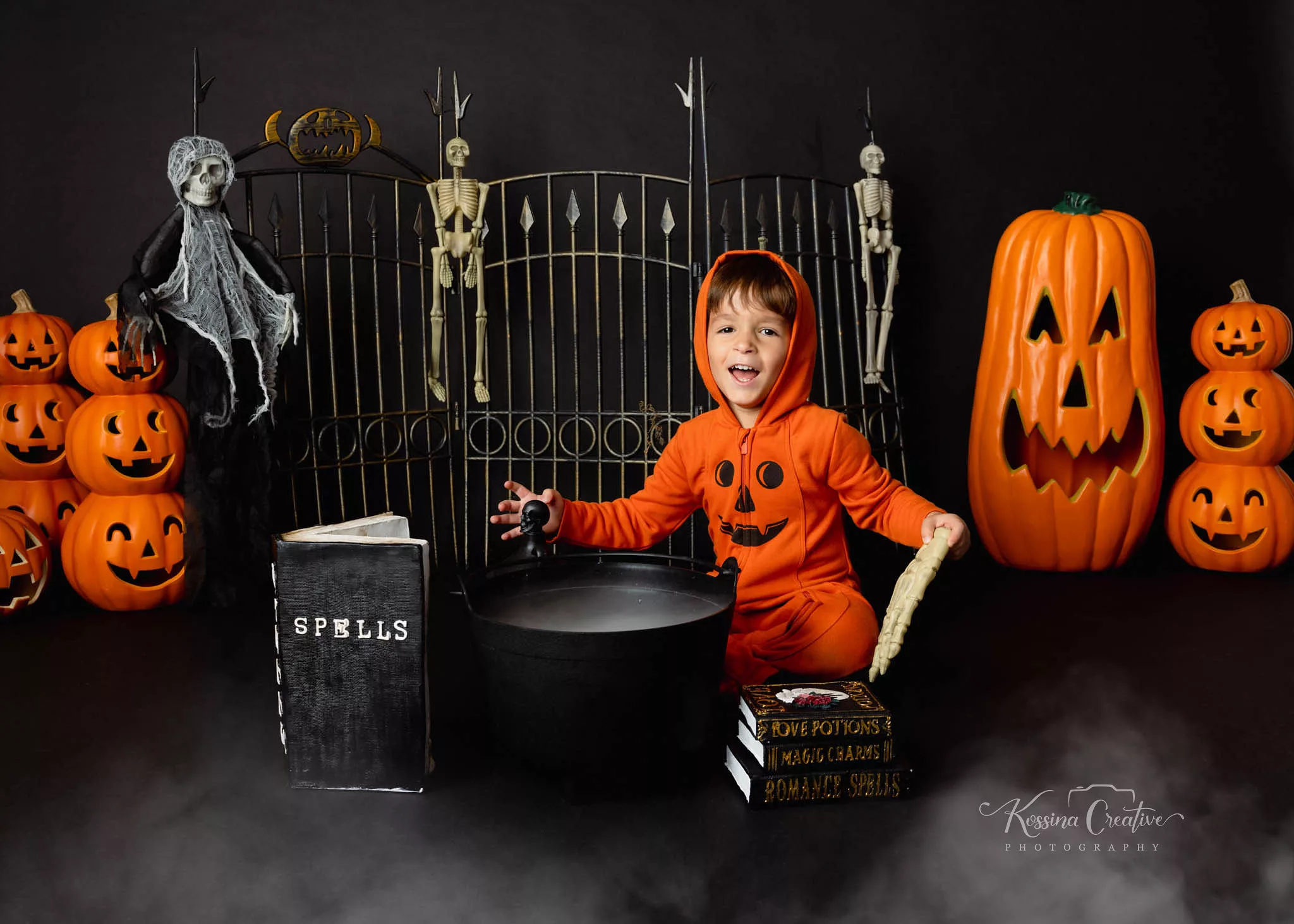 Orlando Family Photographer Birthday Photoshoot halloween birthday with cauldron