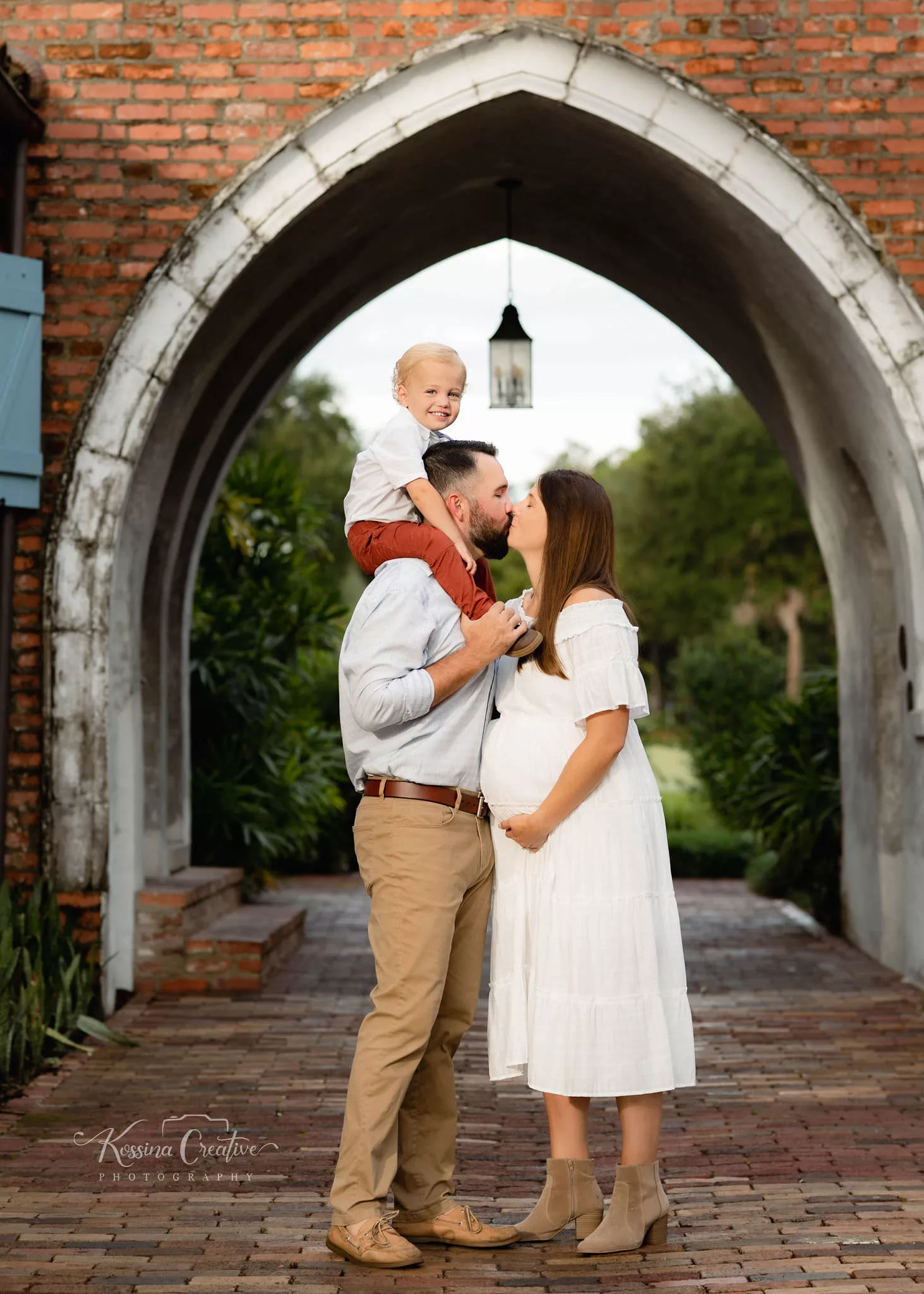 Orlando Family photography maternity family photo at church with white dress