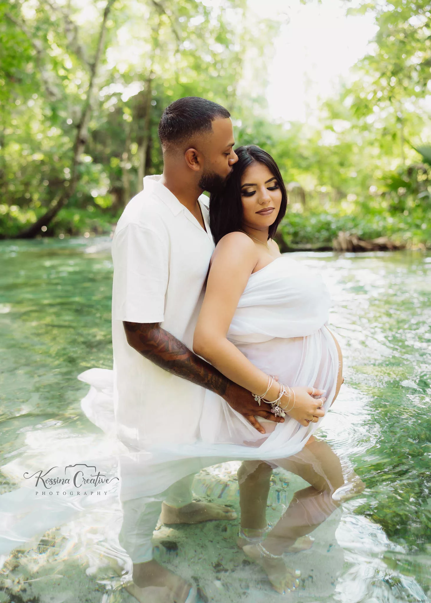 Orlando Maternity Photographer Pregnancy photography rock springs white dress in water