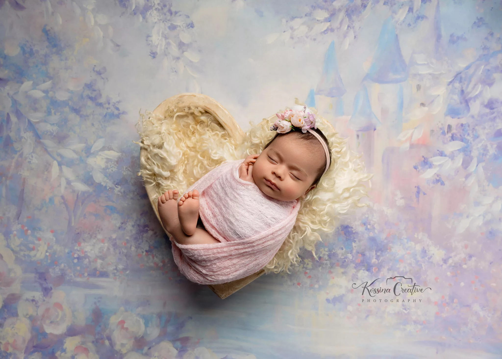 Orlando Newborn Photographer Baby Girl Photo studio pastel princess castle heart bowl