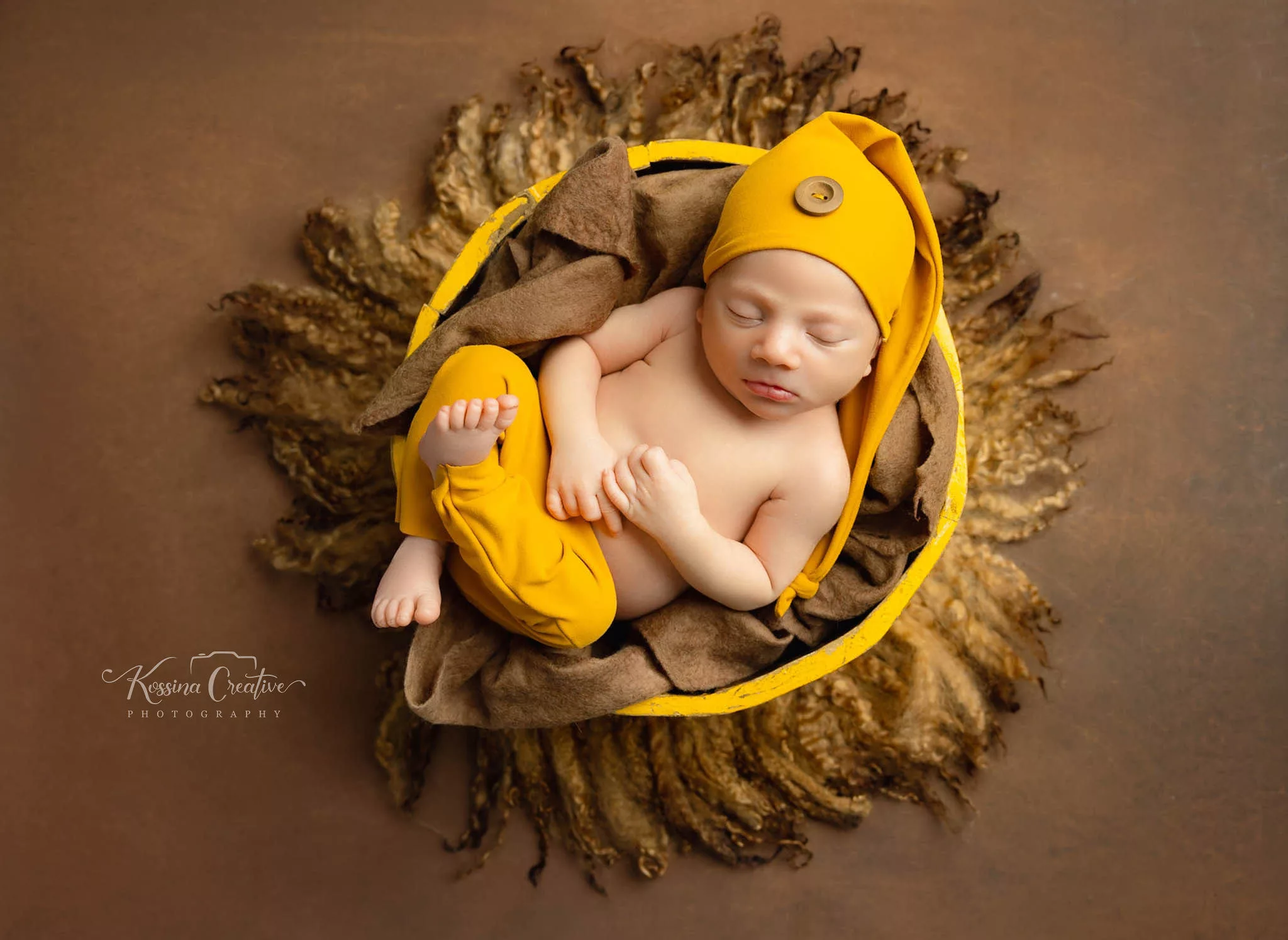 Orlando New born Photographer Photo Studio Baby Boy brown and yellow nursery