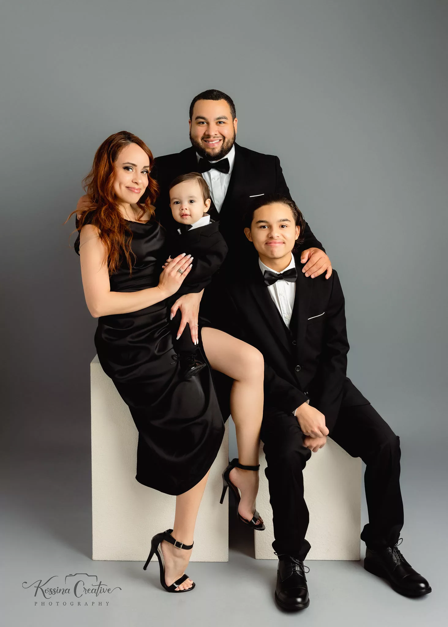 orlando photo studio family photographer studio portraits generations tuxedo fancy family elegant black grey